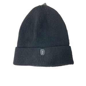 PGA TOUR Men's Recycled Poly Beanie Hat Black Ribbed Knit One Size New With Tags